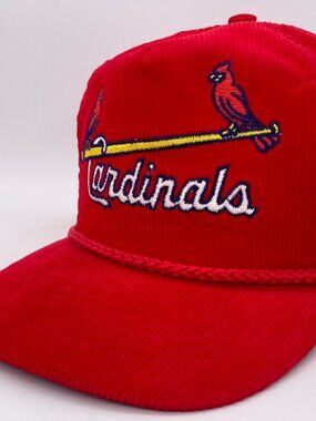 VTG St Louis Cardinals Corduroy Hat Missouri MLB Red Snapback Cap Annco Adj HTF
